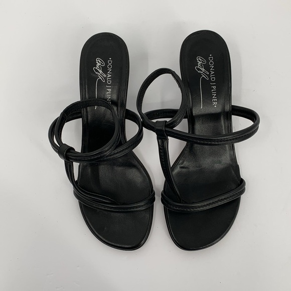 Donald J Pliner Vinod strappy minimalist sandal shoe black heel ankle strap 9 - Picture 4 of 6
